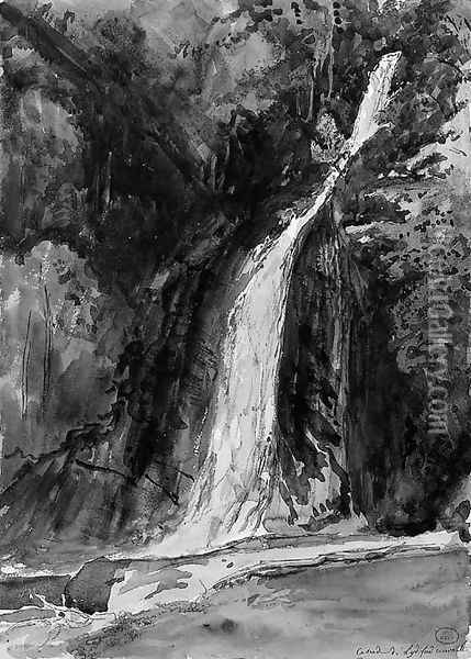 A waterfall at Lydford, Cornwall Oil Painting - Paul Huet