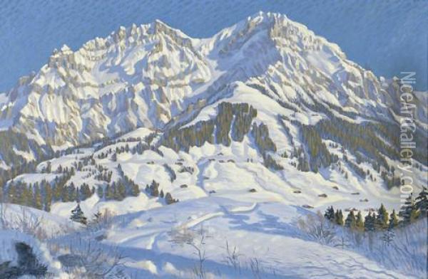 Der Grosse Lohner Im Winter Oil Painting - Waldemar Fink