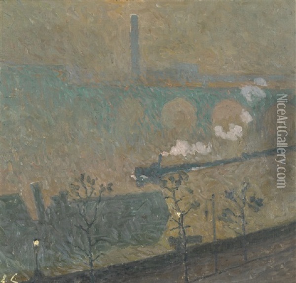 Fog, Lanternes Allumees Oil Painting - Emile Claus