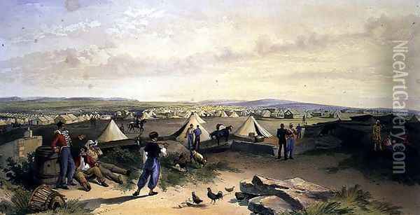 Camp of the Fourth Division, plate from The Seat of War in the East, pub. by Paul and Dominic Colnaghi and Co., 1856 Oil Painting - William Simpson