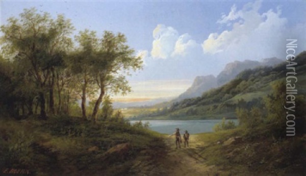 Angler In Einer Fluslandschaft In Der Steiermark Oil Painting - Eduard Boehm
