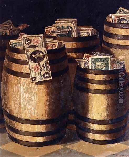 Barrels of Money Oil Painting - Victor Dubreuil