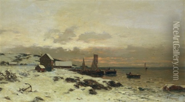 Winter An Der Estnischen Ostseekuste Oil Painting - Aleksandr Karlovich Beggrov