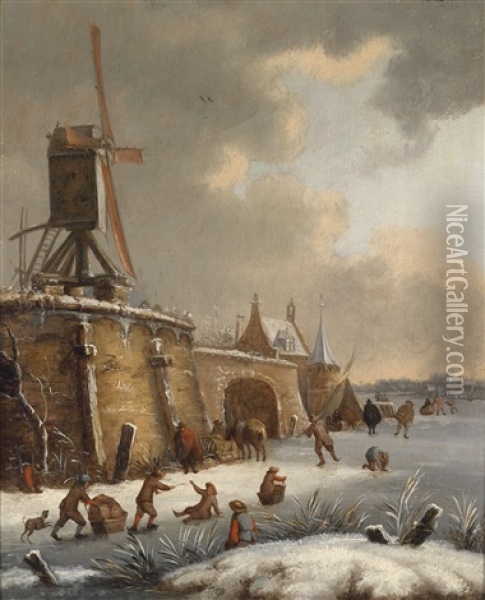 Eisvergnugen Vor Der Stadtmauer Oil Painting - Nicolaes Molenaer