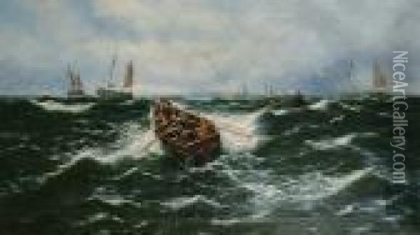 Fishing Boats In Open Sea Oil Painting - Thomas Rose Miles