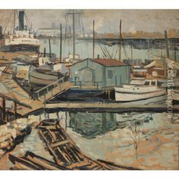 Dock With Shed Oil Painting - Walter Elmer Schofield