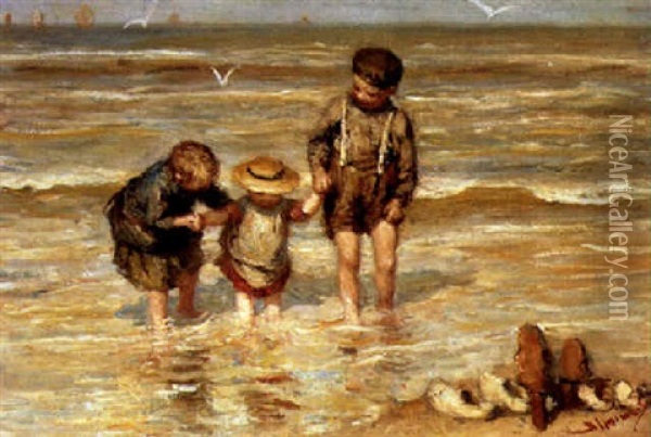 Children On The Beach Oil Painting - Bernardus Johannes Blommers