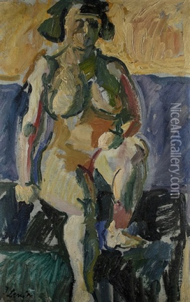 Sitzender Weiblicher Akt (+ Atelierszene Mit Akt, Verso) Oil Painting - Julo Levin
