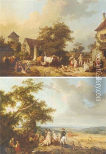 Une Femme Au Declin Du Jour (+ Une Moisson, A L'instant Du Repas Des Moissonneurs; Pair) Oil Painting - Jean-Baptiste Leprince