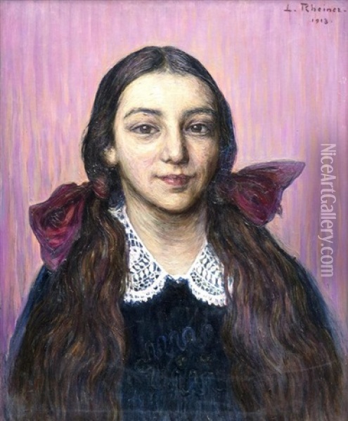 Portrait D'une Jeune Femme Aux Cheveux Enrubannes Oil Painting - Louis Rheiner