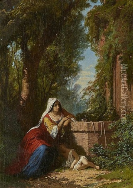 Hagar And Ismael At The Well Oil Painting - Jules Hebert
