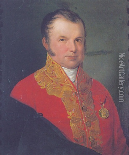 Retrato Caballero Con Medalla Del Emperador Fernando De Austria Oil Painting - Vicente Lopez y Portana