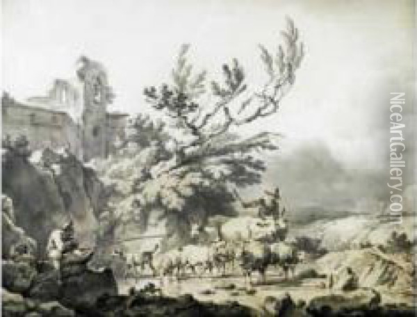 Le Passage Du Gue Oil Painting - Philip Jacques de Loutherbourg