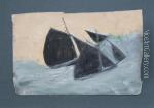 St. Ives Fishing Boats, In Heavy Seas. Oil Painting - Alfred Wallis