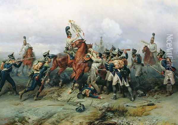 The Exploit of the Mounted Regiment in the Battle of Austerlitz, 1884 Oil Painting - Bogdan Willewalde