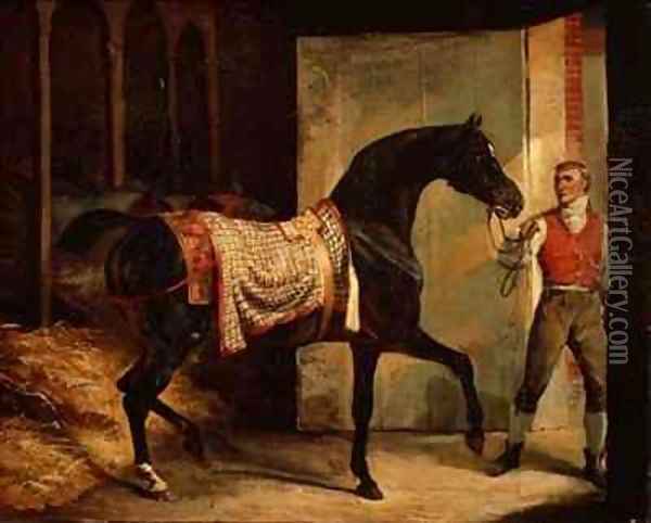 Horse Leaving a Stable Oil Painting - Theodore Gericault