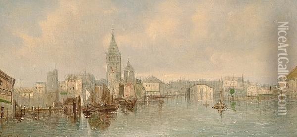 A Continental Port Oil Painting - A.H. Vickers