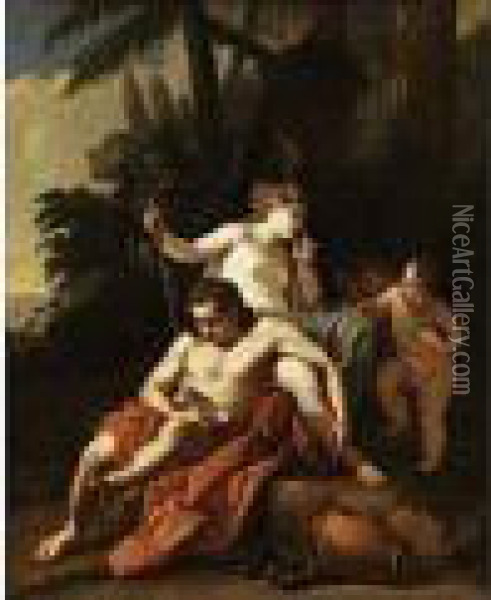 Der Schlafende Bacchus Mit Einer Nymphe Und Zwei Putten Oil Painting - Jacopo (Giacomo) Amigoni