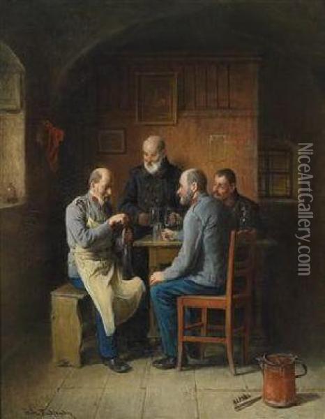 The Veterans Drinking Oil Painting - Friedrich V. Malheim Friedlaender