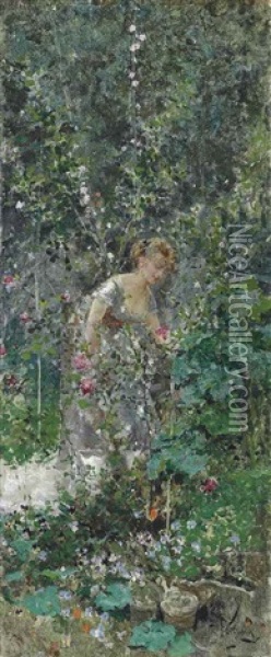 In The Garden, Granada Oil Painting - Mariano Jose Maria Bernardo Fortuny y Carbo