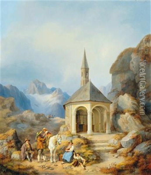 Resting By The Chapel Oil Painting - Johann Philipp Heinel