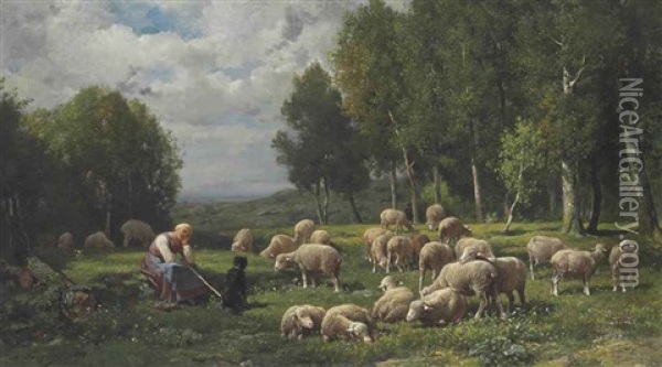 Un Troupeau De Moutons Oil Painting - Charles Emile Jacque
