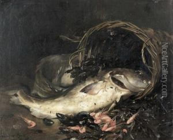 Stillleben Mit Fischen Und Meeresfruchten. Oil Painting - Dominique Rozier