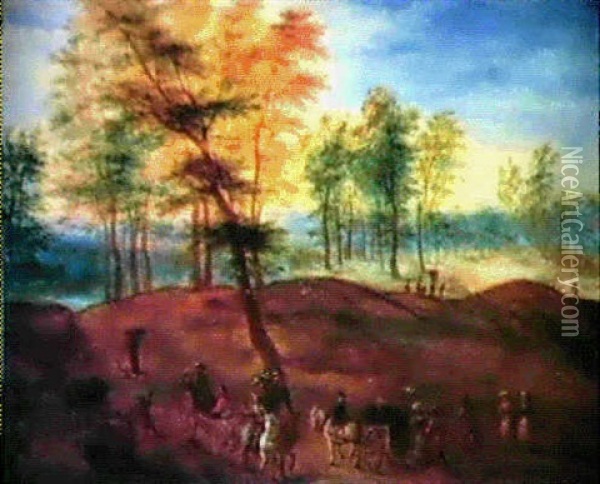 La Halte De La Caravane Oil Painting - Joseph van Bredael