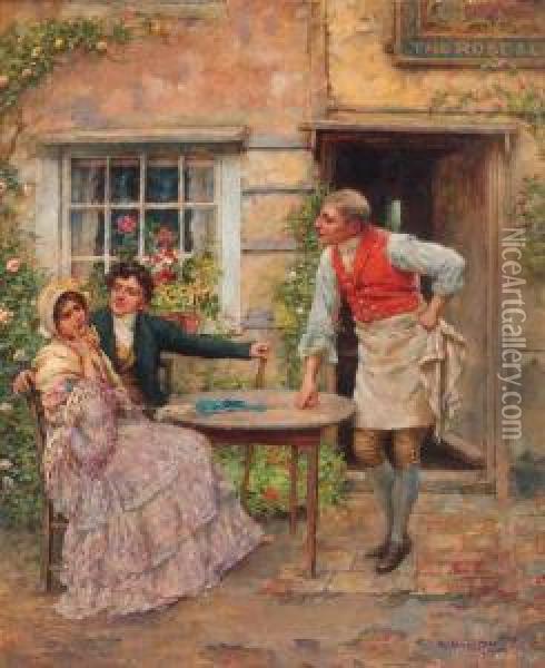 Outside The Rose And Crown Oil Painting - William A. Breakspeare
