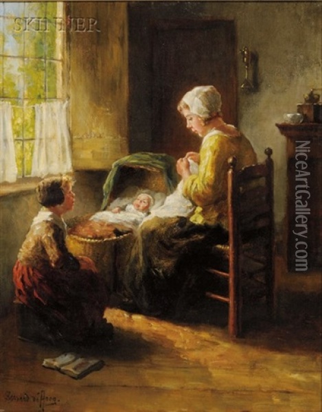 Tending To Baby Oil Painting - Bernard de Hoog