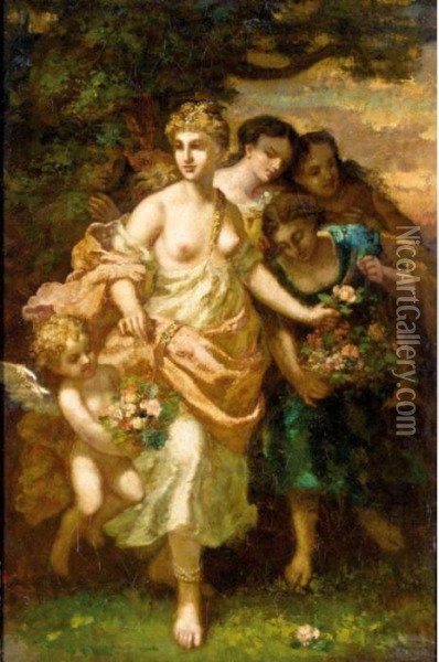 Diane De Retour D'une Cueillette De Fleurs Oil Painting - Narcisse-Virgile D Az De La Pena