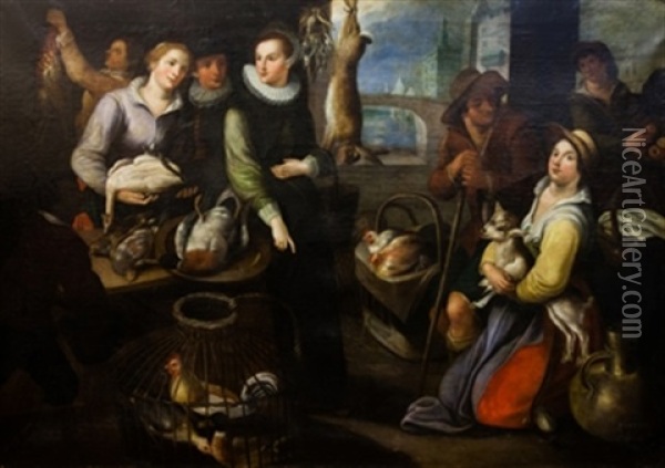 La Compra En El Mercado Oil Painting - Jean-Baptist de Saive