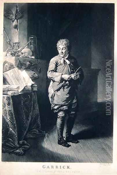 David Garrick (1717-79) as Abel Drugger in The Alchemist by Ben Jonson, pub. in 1835 Oil Painting - Johann Zoffany