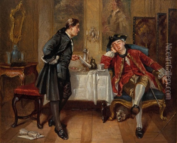 Der Verwalter Beim Eingenickten Schlossherrn Oil Painting - Henricus Engelbertus Reijntjens
