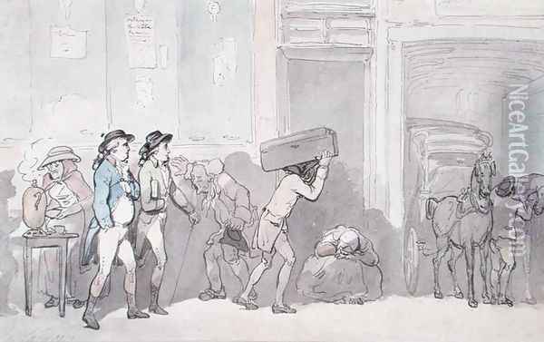 Rowlandson and Wigstead 1745-93 Arriving at an Inn Oil Painting - Thomas Rowlandson