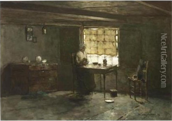 Vrouwtje Waaiman In Haar Huis In Noorden Oil Painting - Jan Hendrik Weissenbruch