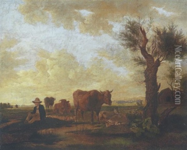 Hirte Mit Kuhen In Vorgebirgslandschaft Oil Painting - Wilhelm Alexander Wolfgang von Kobell