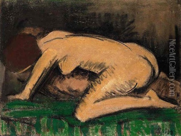 Kauernder Akt Oil Painting - Otto Mueller