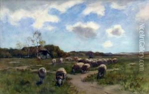 Landscape With Shepherd & Sheep Oil Painting - Willem II Steelink