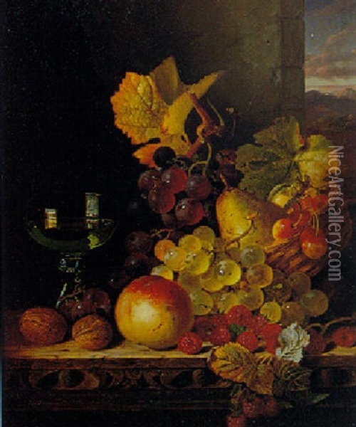 Still Life With Fruit And A Wine Glass Oil Painting - Edward Ladell