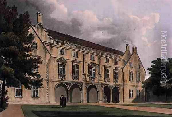 Exterior of Magdalene College Library, Cambridge, from 'The History of Cambridge', engraved by Joseph Constantine Stadler (fl.1780-1812), pub. by R. Ackermann, 1815 Oil Painting - William Westall
