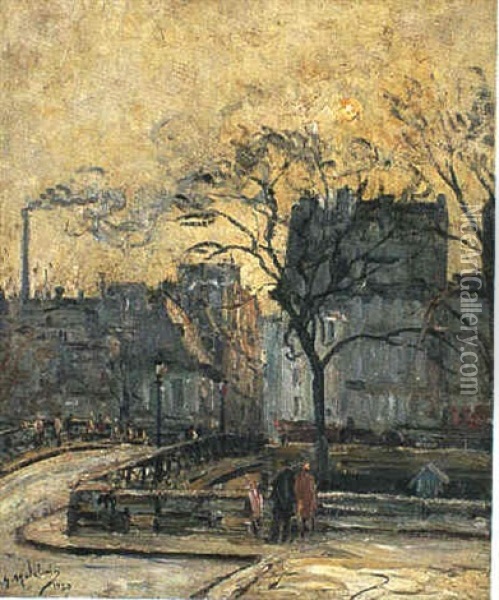 Le Pont De L'archeveche, Soleil D'automne Oil Painting - Gustave Madelain