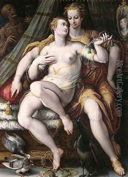 Vanity, Modesty and Death, 1569 Oil Painting - Giovanni Stradano
