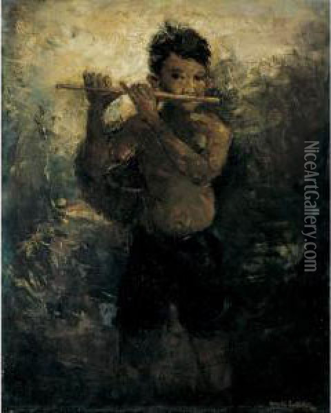 Boy Fluter Oil Painting - Romualdo Locatelli