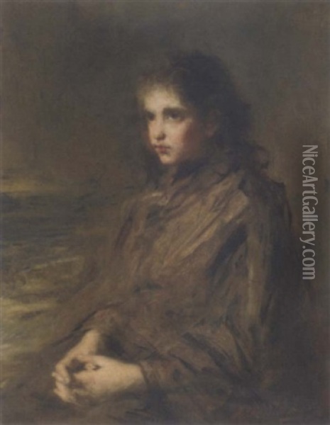 Portrait Of A Girl Against A Stormy Nightscape Oil Painting - George Paul Chalmers