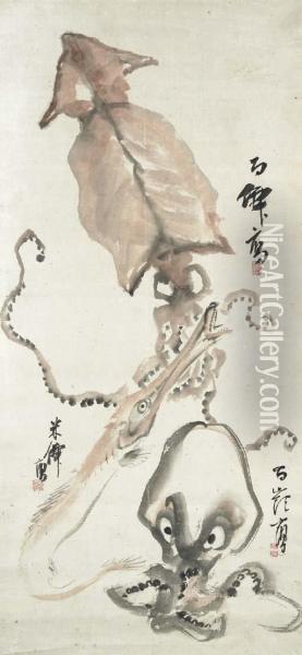 Octopus Oil Painting - Suzuki Hyakunen