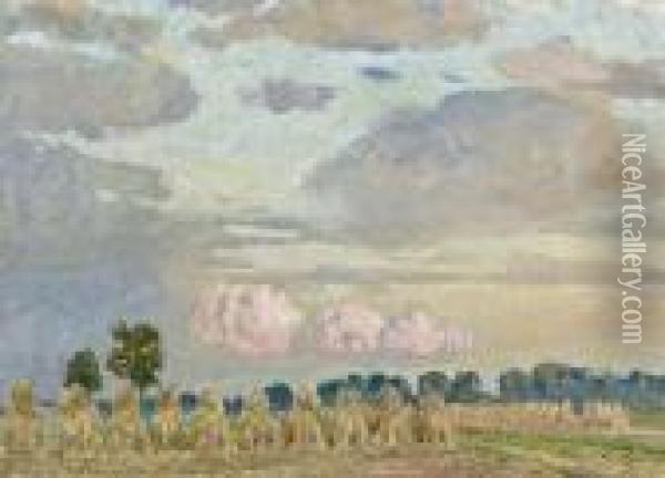 Gerbes Le Soir - Nuages Oil Painting - Emile Claus