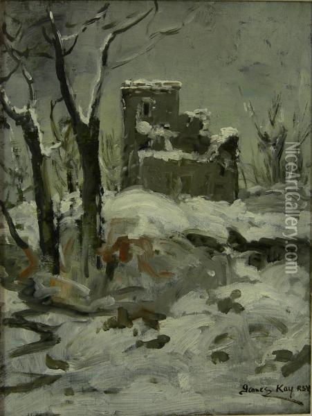 Castle Ruin In The Snow Oil Painting - James Kay