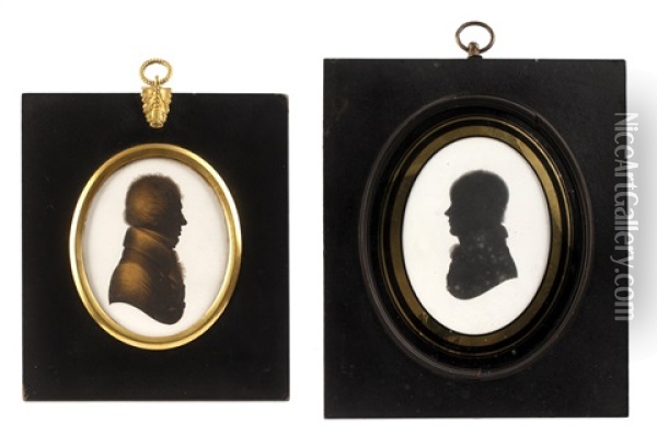 A Bust-length Silhouette Of A Gentleman, Called Mr Fortescue, Profile To The Right ( + A Bust-length Silhouette Of A Boy, Wearing Coat, Stock And Cravat; 2 Works) Oil Painting - John Miers