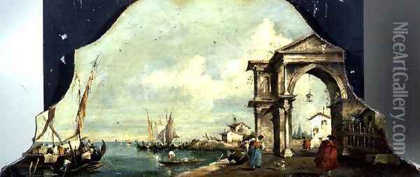 Capriccio Venetian Harbour View Oil Painting - Francesco Guardi
